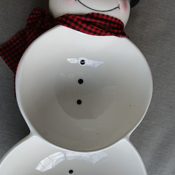 Hallmark Snowman Candy Dish 11" snack bowl serving tray winter holiday nuts dip - Picture 5 of 8